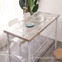 Sıcak satış temizle PVC masa örtüsü dikiş kenarı ile